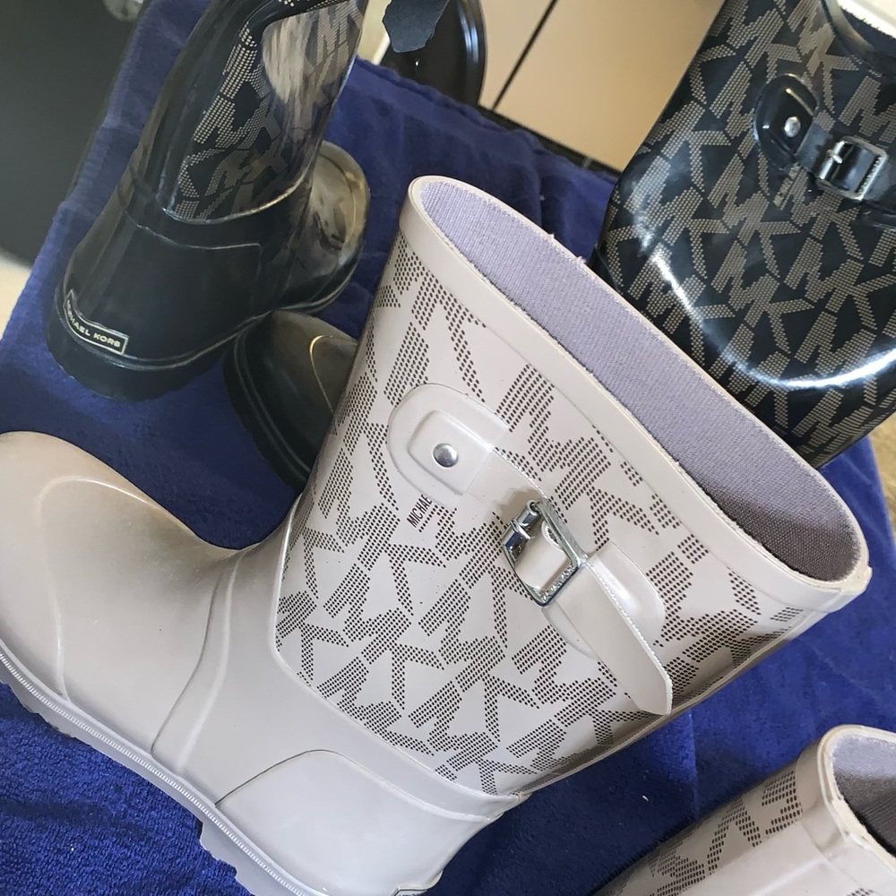 Two pairs of Micheal kor rain boots sizes 10 both